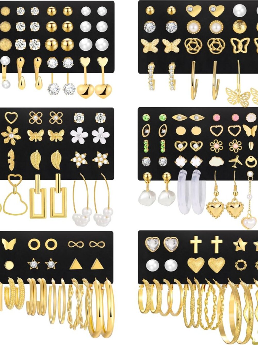 84 Pairs Gold Stud Earrings Set for Women Multipack, Fashion Pearl Cubic Zirconi